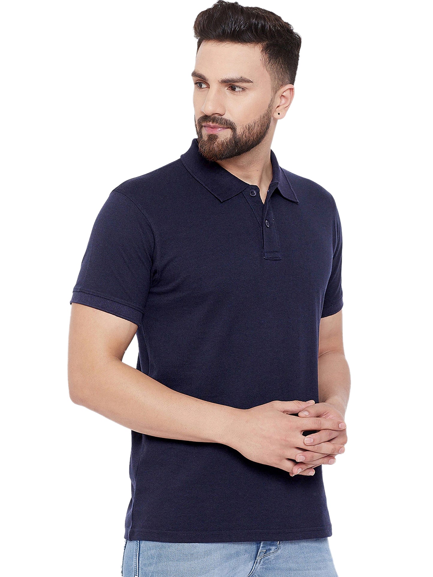 Cotton Blend Solid Half Sleeves Mens Polo T-Shirt