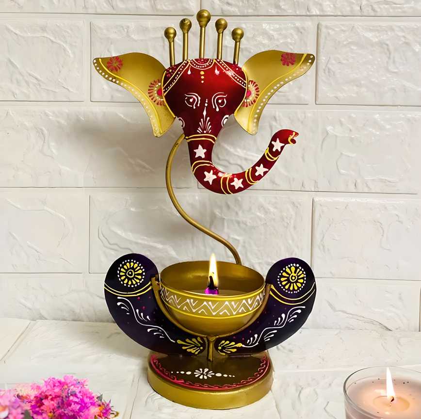 Intricately Crafted Spiritual Decor Ganesha with Tealight Candle Holder